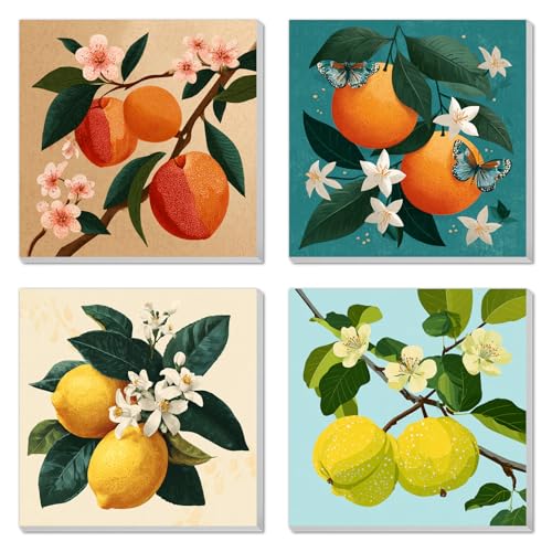 4 Pack Framed Paint By Numbers Kit for Adults Beginner Fruit Adult Paint By Number Kits on Canvas Green Plant Painting By Numbers for Adults with Frame Diy Painting Kits for Home Wall Art 8x8 Inch