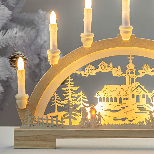 GloBrite-LED-Wooden-Christmas-Candle-Bridge-Window-Decoration-Arch-Battery-Operated-Lights-Indoor-Warm-White