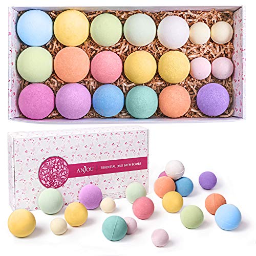 Bath Bombs Gift Set, Anjou 20 Pack Natural Essential Oils Spa Bath Fizzies for Moisturizing Dry Skin, Christmas Gift Kit Ideas for Women, Kids, Girlfriend, Moms