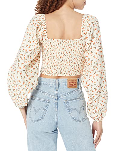 Bcbgeneration Women's Fitted Long Puff Sleeve Top Bustier Style Sweetheart Neck Smocked Shirt, Peach #TOP1
