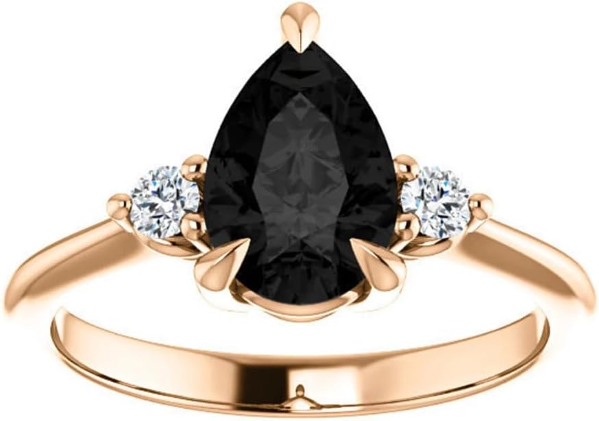 1CT-3CT Pear Cut Solitaire Three Stone Anniversary Ring Black Onyx Handmade Engagement Ring for Women Wedding Gifts for Her Black Diamond Ring 925 Silver/10K/14K/18K Solid Gold