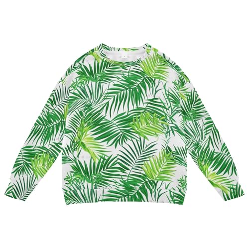 JUNZAN Green Palm Leaf Little Girls Hoodie Sweatshirt Crewneck Hoodies for Girls Camping 4T