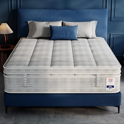 BedsPick Queen Mattress Made in USA, 13 Inch Hybrid Mattress in a Box with Pillow Top Design, Gel Memory Foam, Independent Pocket Coils for Extra Lumbar, Hip Support, Pressure Relief - 365 Night Trial
