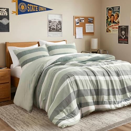 Regency Heights Queen Size Striped 3 Pieces Comforter Set, Sage Green - image 1