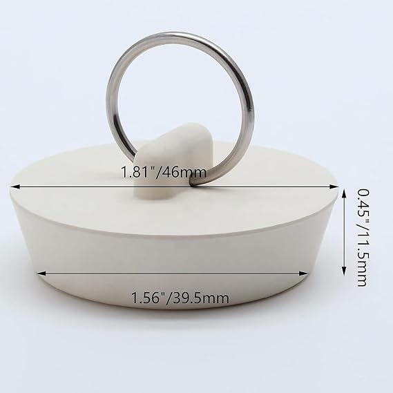 2 Pcs White Rubber Drain Stopper Fits 1-5/8 Inch to 1-3/4 Inch, Bathtub Drain Plug with Hanging Ring, Bathtub Stopper Plug for Kitchen and Bathroom, Bathtub Accessories