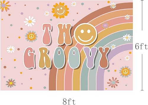 Miniatura 19 de MEHOFOND Telón de fondo de dos groovy de 10 x 7 pies, arco iris, hippie, niña, decoración de fiesta de segundo cumpleaños, amor de paz y amor