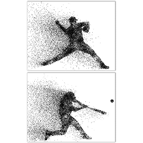 Baseball Wall Art Prints - Set Of 2 (11X14) Unframed Baseball Posters - Baseball Room Decor For Men Kids Teenagers - Baseball Poster Set For Bedroom Man Cave - Baseball Wall Decor Dorm - Baseball Boys Bedroom Decor - Particle Silhouette #TOP12