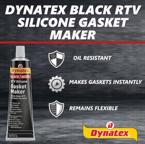 Image of Dynatex Black RTV Silicone Gasket Maker 3 oz Tube - Oxygen Sensor Safe, OEM Specs, 500F Hi-Temp, Oil /Water Resistant, Made in the USA (2-Pack)