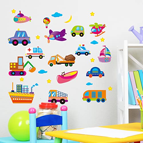 Transportation Wall Stickers For Kids, Cars Bus Trucks Airplane Ship Wall Decals For Kids Room Little Boys Bedroom Nursery Playroom Daycare Classroom Parties Decoration #TOP7