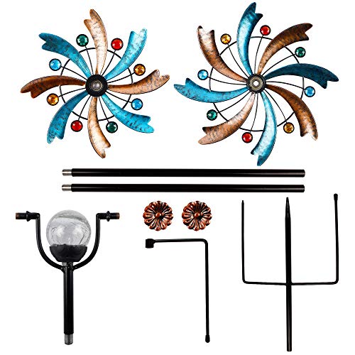 MAGGIFT Solar Wind Spinner, 56.3 Inch Outdoor Metal Stake Yard Spinners, Garden Wind Catcher Wind Mills, Solar Powered RGB Color Changing LED with Glass Ball, Lawn Yard Patio Decoration - Thumbnail 6