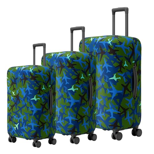 Image of AMPEREUS Trolley Bag Cover Set of 3 - Stretchless, Waterproof and Polyester Fabric with Plane Print Luggage Cover for Small, Medium & Large Size Suitcase Luggage Cover (20, 24 & 28 Inch)