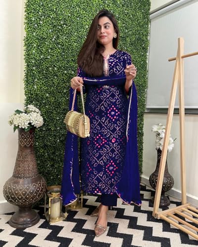 Image of GoSriKi Viscose Printed Straight Kurta with Pant and Dupatta for Women | Viscose Wine | 3 /4 Sleeve | Round Neck V-Slit | Ethnic Wear Casual Wear
