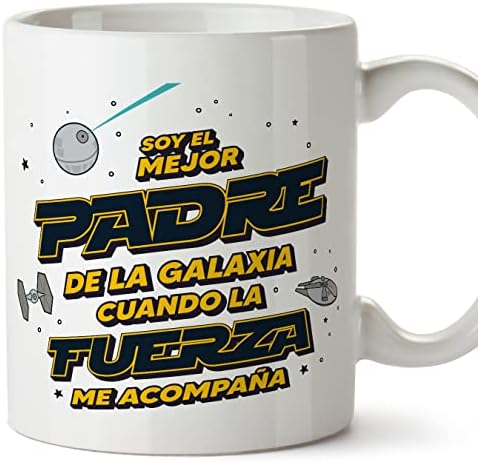 MUGFFINS Tazas para PADRE/PAPÁ - En Español - Mejor Familia Galaxia cuando Fuerza Acompaña - 11 oz / 330 ml - Regalo original y divertido