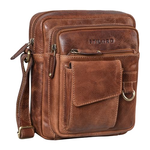 Bolsa de cuero auténtico retro y bolso cruzado hombre piel, bandolera pequeña marrón para iPad 3