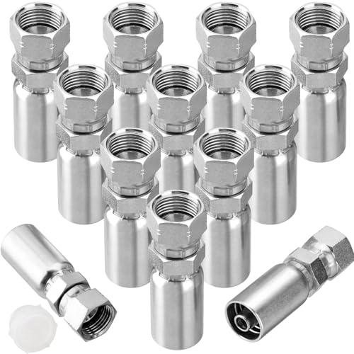 Image of 12 Pack 3 /8 inch Hydraulic Hose Fittings, 3 /8 inch I.D. Hose x 1 /2 inch JIC 37 Female with Protection Cover Hydraulic Hose End Swivel Crimp Fitting Kits