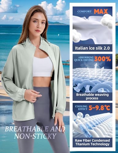 women39s upf 50 sun protection jacket cooling sun shirt lightweight athletic hoodie with zipper pockets outdoor