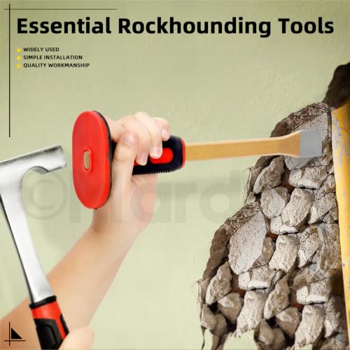Miniatura 6 de Mardatt Juego De 6 Martillos De Geología, Martillo De Roca De 32 Onzas Y Cincel Mason De 12 Pulgadas, Gafas De Seguridad, Silbato, Lupa De Joyería 10x Y Guantes, Herramientas De Caza De Rocas Para