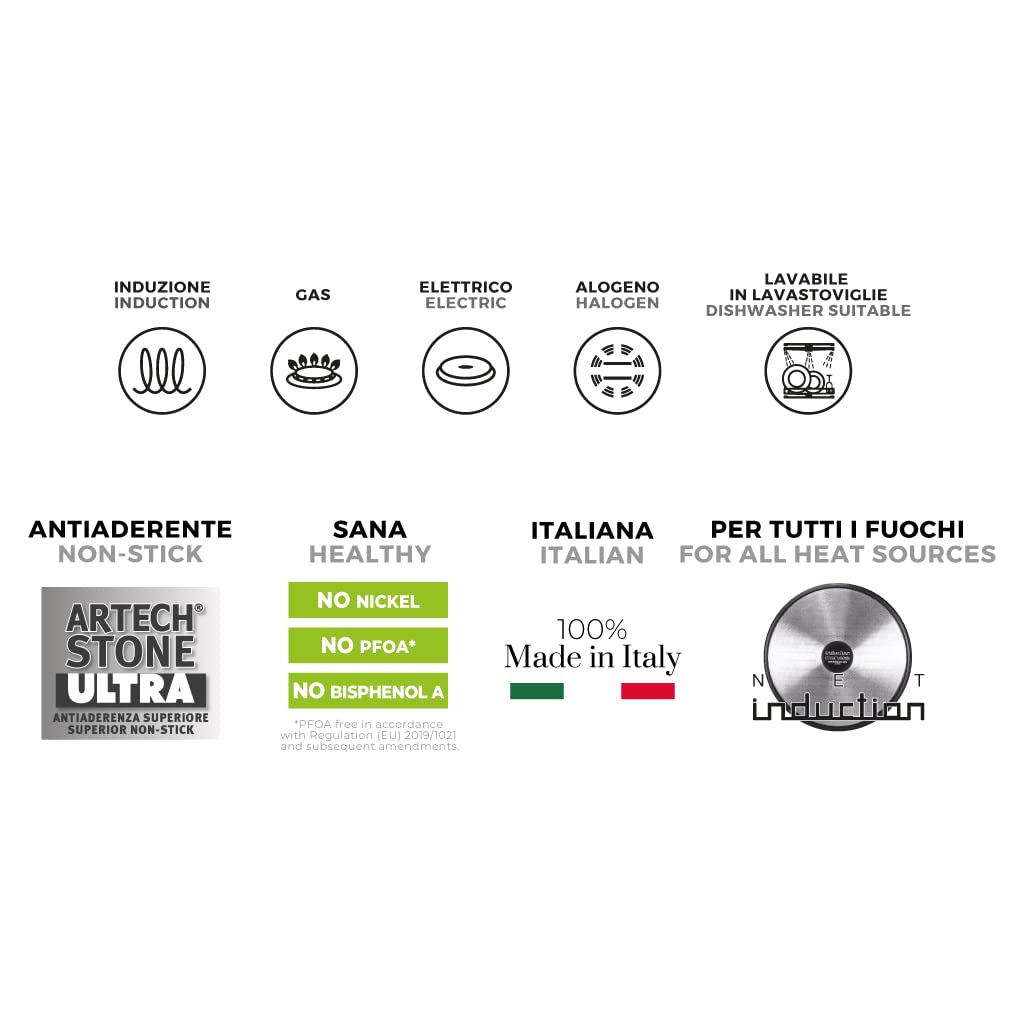 Moneta Etnea Evolution Frying Pan 32 cm Suitable for Induction Cookers 100% Made in Italy