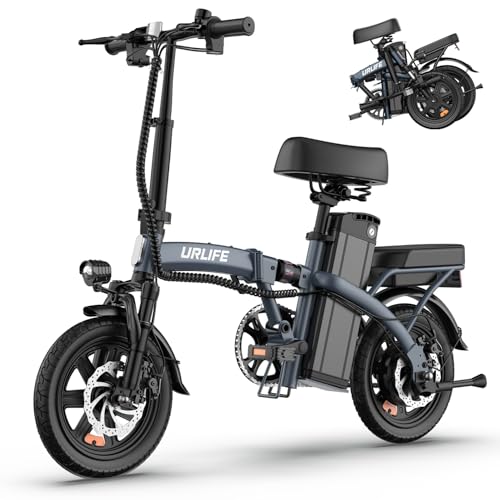 URLIFE Bici Elettrica, 14" Bicicletta Elettrica Pieghevole con 3 Modalità di Guida, Batteria Rimovibile 48V 7.5Ah Autonomia di 60 km E-bike da per Adulti e Adolescenti Grigio