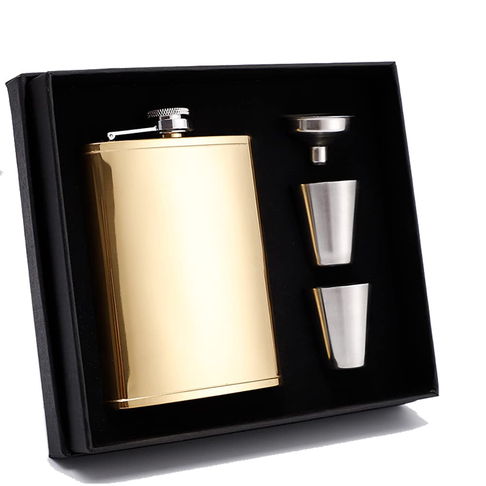 8oz Personalized Groomsmen Flask, Groomsmen Gifts For Wedding, Custom Engraved 304 Stainless Steel Hip Flask for Best Man Groom Father of Bride, Gold