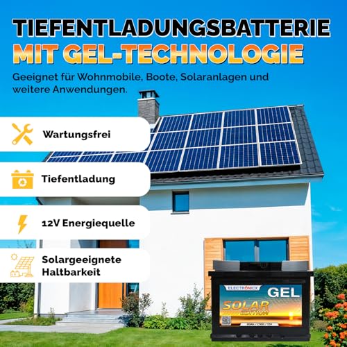 Electronicx GEL napájecí baterie 12V 80Ah - GELOVÁ baterie 12 Volt 80 Ah - solární baterie - baterie pro obytné vozy, dodávky a lodě - gelová baterie pro fotovoltaiku, kemping, námořnictvo, zahradu, ozvučení, volný čas, hobby