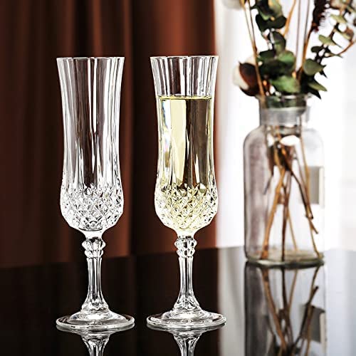 Image of Italian Style Classic White or Red Wine Glasses 180 ml Premium Crystal Clear Diamond Cut Glass | Perfect for Cocktail, Brandy, Mocktail, Champagne Set of (Long Big cry.$, 12)