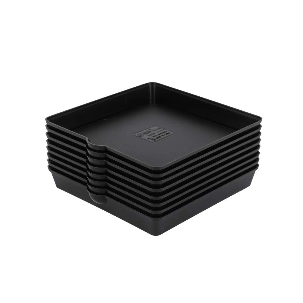 BangQiao 8 Pack 5.20 Inch Plastic Square Planter Pot Saucer Drip Tray for Indoor and Outdoor Plants, Black