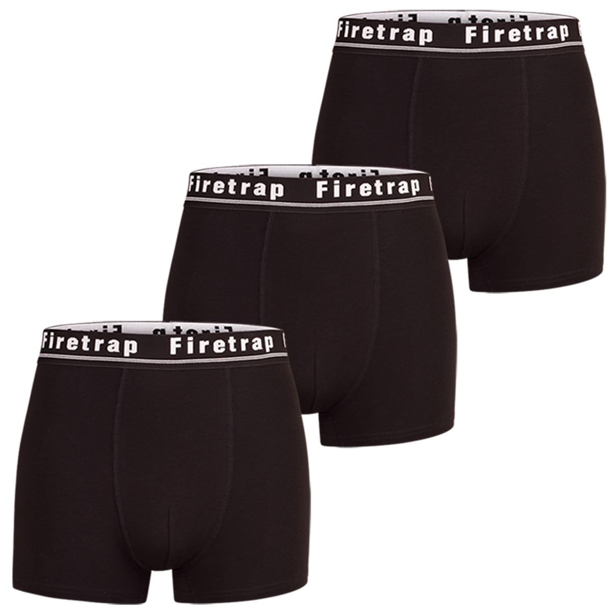 Firetrap Mens 3 Pack Designer Boxer Shorts, Underwear Gift Set Trunks Comfortable Stretch Cotton Plain Colours Mens Briefs All Black S
