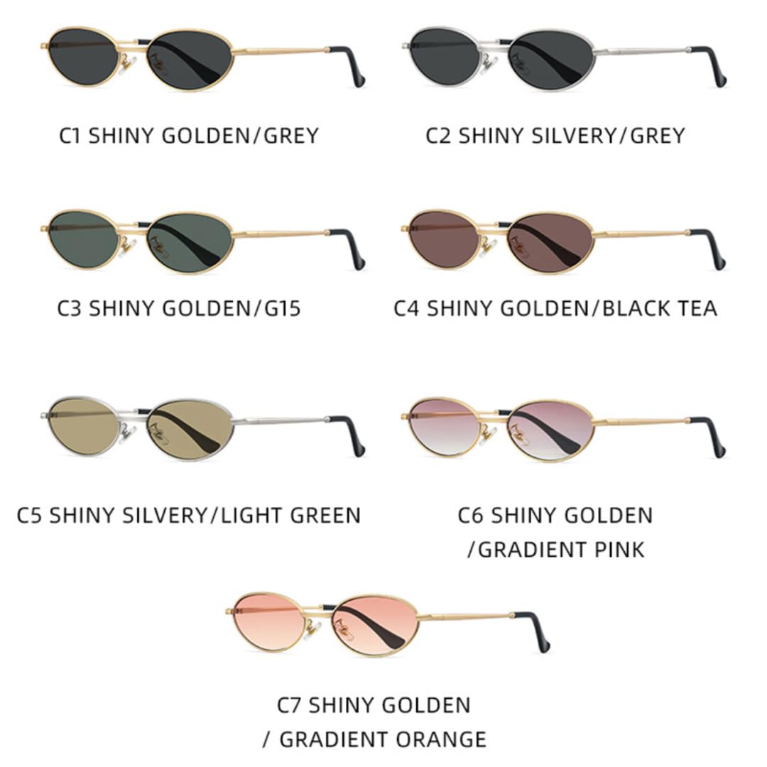 Gafas de sol ovaladas de metal estilo retro con lentes degradadas UV400, estilo punk.