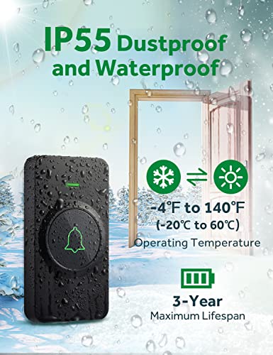 AVANTEK Wireless Door Bell, CB-21 Mini Waterproof Wireless Doorbell Operating at Over 1000 Feet, 2 Remote Buttons Can Have Different Tones, 52 Melodies, CD Quality Sound and LED Flash - Thumbnail 3