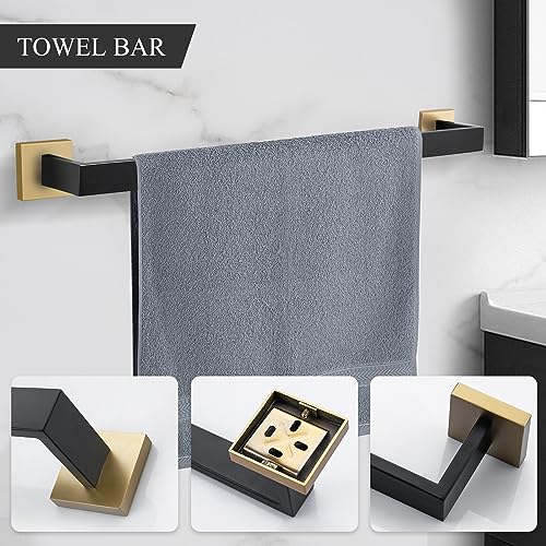 Image of TURS 5-Piece Bathroom Hardware Set Matte Black and Brushed Gold Towel Bar Holder Set Hand Towel Holder Toilet Paper Holder and 2 Towel Hooks,Stainless Steel Wall Mounted