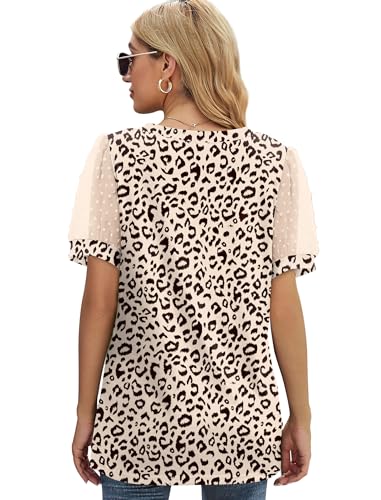 Image of Aokosor Womens Summer Tops V Neck T Shirts Swiss Dot Puff Sleeve Tops Loose Casual Tshirts
