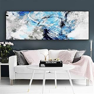 adgkitb canvas Grande Blu Geometria Astratta Linea Pittura a Olio Paesaggio Dipinti su Tela Poster e Stampe Foto Parete per Soggiorno C 60x160 cm Senza Cornice