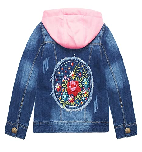 Image of KIDSCOOL SPACE Little Girl Jean Jacket,Flower Embroidered Denim Outfits