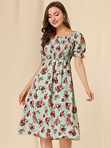 Image of Allegra K Women's Cottagecore Floral Dress Puff Sleeves Smocked Midi Dresses