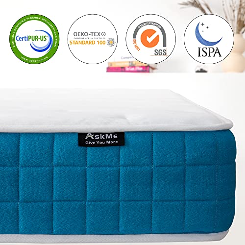 Askme Queen Mattress 12 Inch Hybrid Mattress Bed In A Box,Medium Firm Cooling Gel Memory Foam Mattress With Individually Wrapped Pocket Coils For Motion Isolation And Pressure Relief, Certipur-Us #TOP6