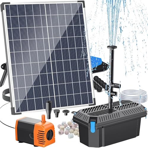 Image of Antfraer 30W Solar Pond Filter with Water Pump Kit, Solar Pond Pump with 6.6FT PVC Tubing & 16.5FT Cord Pond Filter for Outdoor Garden Waterfalls, Koi Ponds & DIY Water Features