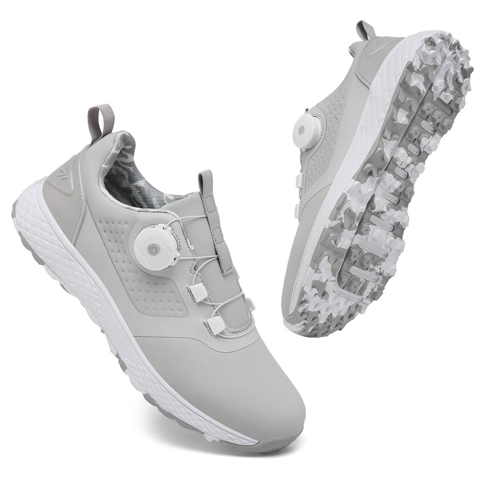 Zapatos De Golf para Mujer, Calzado De Golf De Cuero De Microfibra Zapatos De Golf Ligeros Impermeables Sin Clavos para Damas,Gris,35 EU