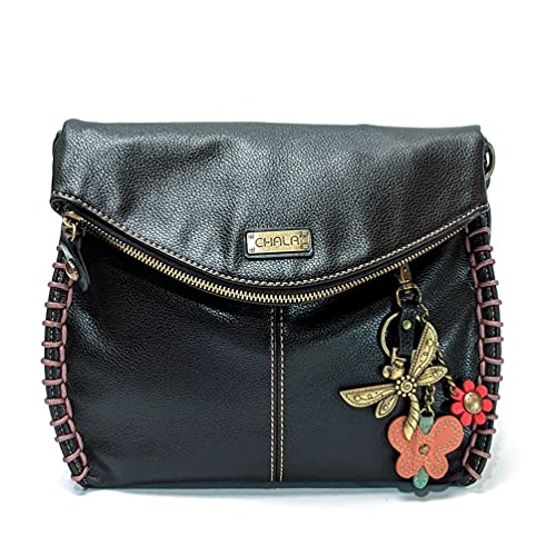 CHALA Charming Crossbody Bag Shoulder Handbag With Flap Top and Zipper (Black_ Dragonfly 3)