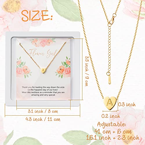 OSNIE Flower Girl A-Z Alphabet Pendant Necklace 14K Gold Plated Tiny Capital Letter Initial Heart Pendant Necklace Wedding Day Thank You for Being My Flower Girls Jewelry Gifts Proposal from Bride2