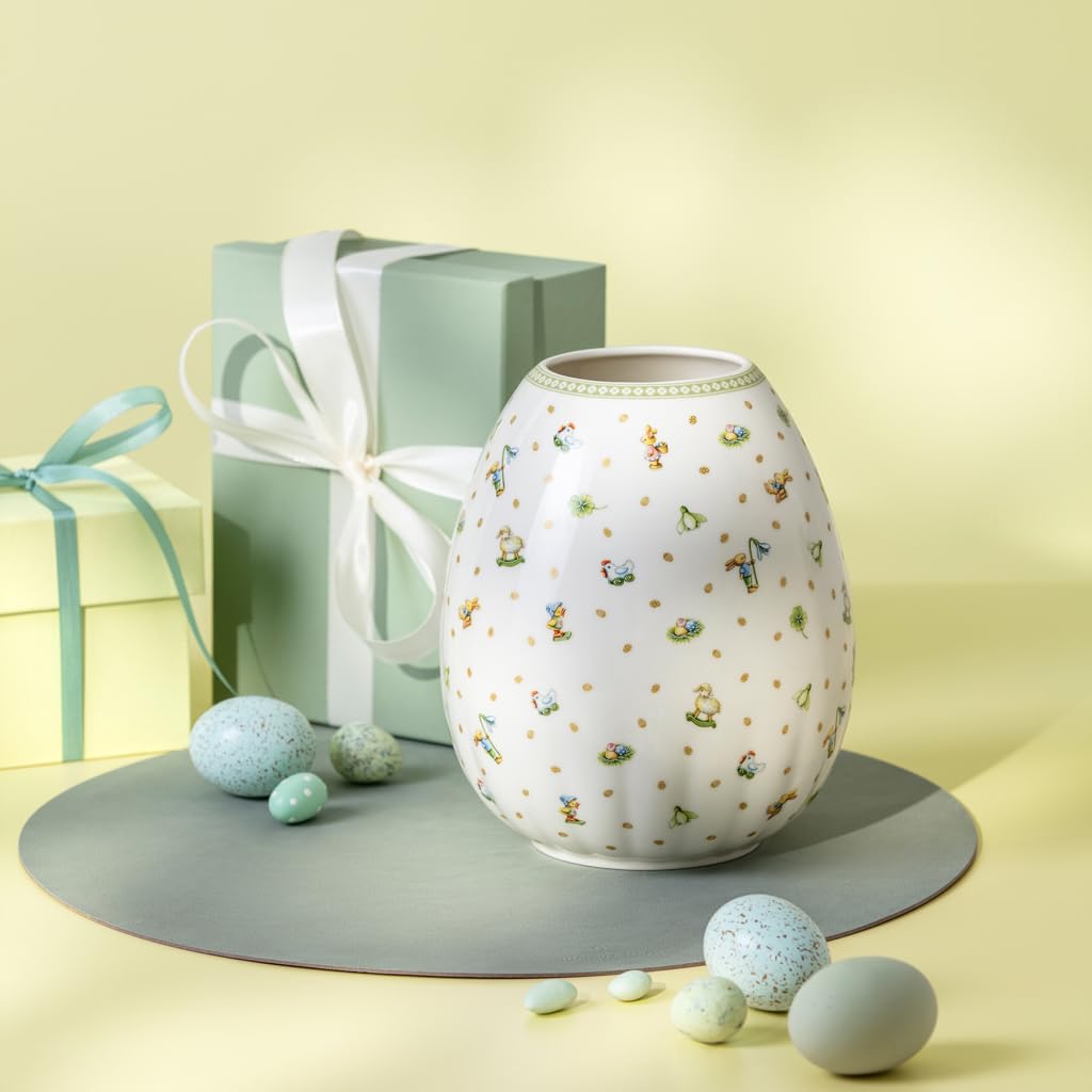 Villeroy & Boch – Easter Delight jarrón, Porcelana Premium, Forma Ovalada de Huevo, Motivos nostálgicos de Pascua, Detalles Dorados, jarrón Decorativo primaveral para Flores y arreglos Florales