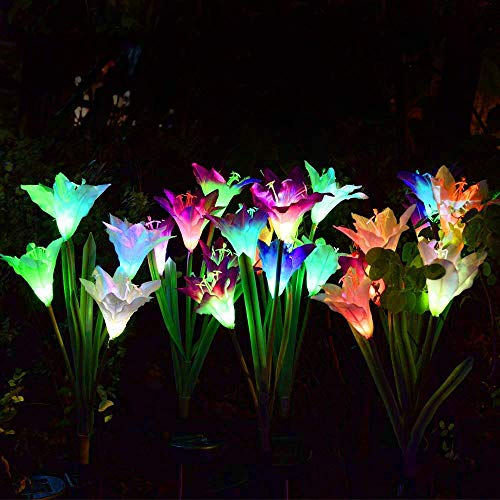 Wohome Outdoor Solar Garden Stake Lights,3 Pack Solar Powered Lights with 12 Lily Flower, Multi-Color Changing LED Solar Landscape Lighting Light for Garden, Patio - Image 4