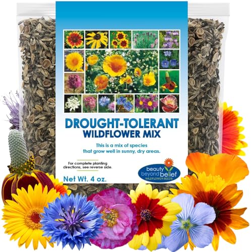Drought Tolerant Wildflower Seeds - 4oz, Open-Pollinated Bulk Flower Seed Mix for Beautiful...