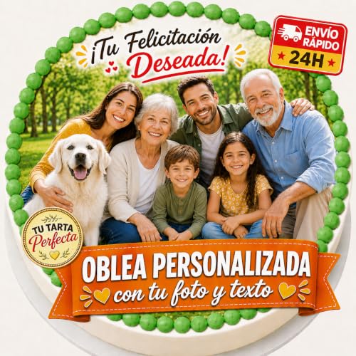 FOTO COMESTIBLE - OBLEA o Papel de AZÚCAR, Personalizada para Tarta con Foto, Nombre y Edad - Imagen Comestible Cumpleaños - Calidad Fotográfica Profesional - Varios Tamaños - Redonda