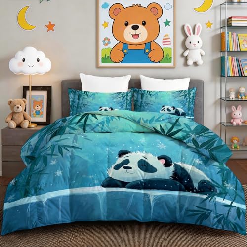 Edredón de dibujos animados reversible con diseño de panda y copos de nieve ligeros 4