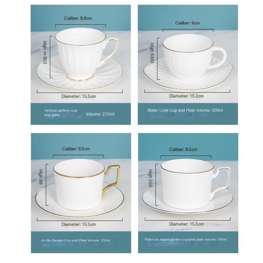 Filiżanka do kawy z porcelany kostnej ze złotym rantem, zestaw ceramicznych filiżanek i spodków o wysokiej wartości, filiżanka do popołudniowej herbaty (A: 210 ml)(B:210ml)