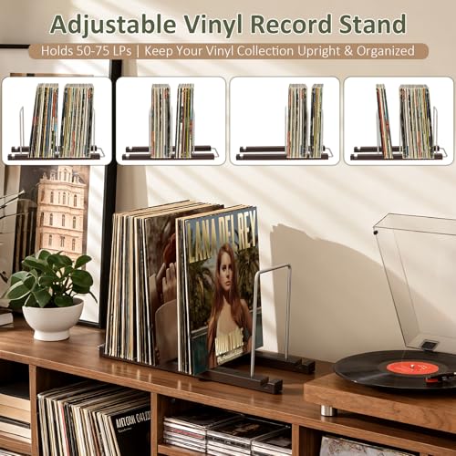 Image of Vinyl Record Storage Holder for 75 LPs, Solid Hardwood Record Stand, Album Rack Organizer, LP Storage & Magazine Holder, Gift for Music Lovers