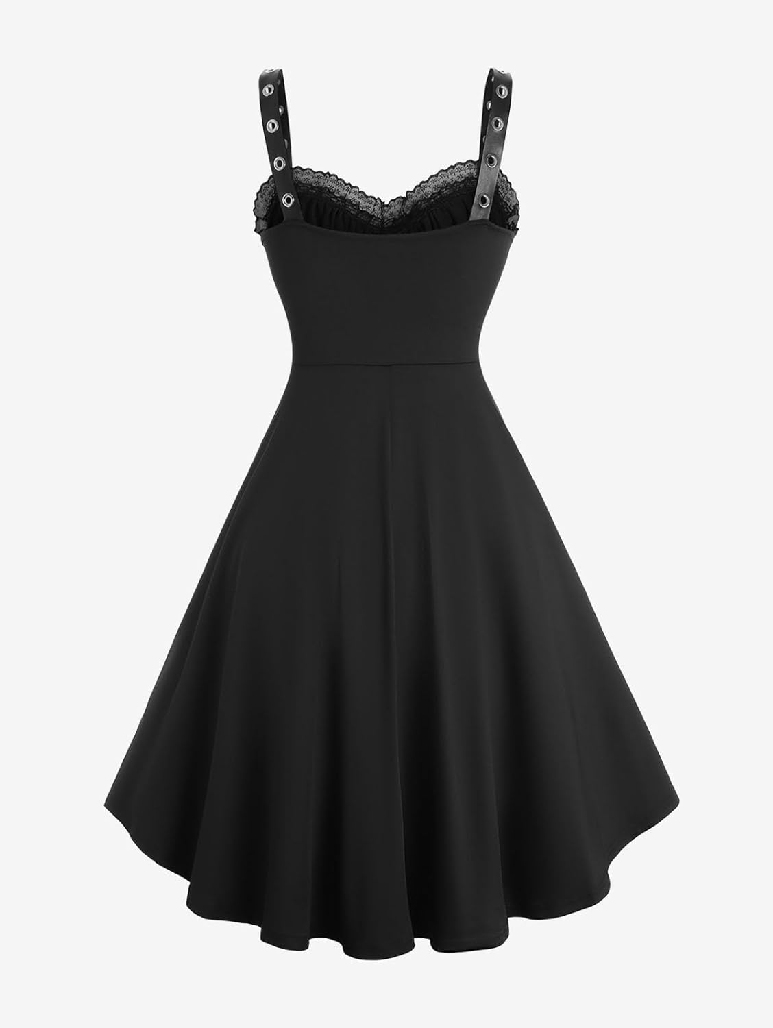 ROSE GAL Women Plus Size Gothic Lace-up PU Leather Patchwork Flocking Midi Dress Buckles Lace Trim Vintage Goth Midi Dress - Image 2