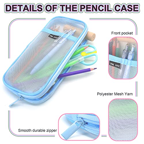 Image of Sonuimy Clear Mesh Pencil Case Pouch, Clearly Visible Grid Pen Cases Organizer For Adult, Zipper Transparent Stationary Makeup Bag for Travel Office College-Blue