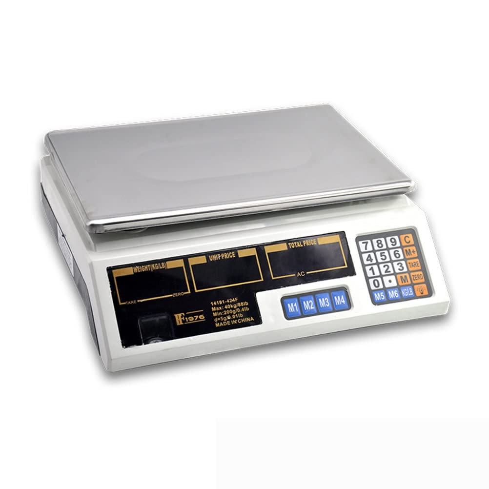 Price Computing Scale Digital Commercial 88lb/40kg with Dual LCD Display Stainless Steel Platform Rechargeable Battery Electronic for Food Meat Fruit Produce